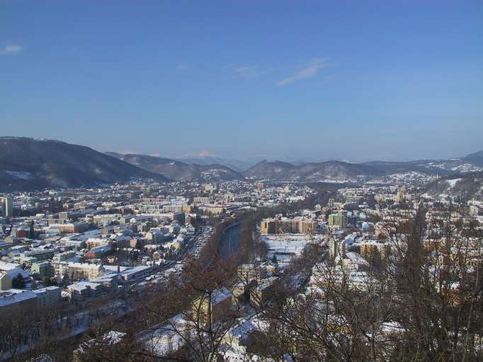 Blick vom Schlossberg zum Murdurchbruch im Norden von Graz