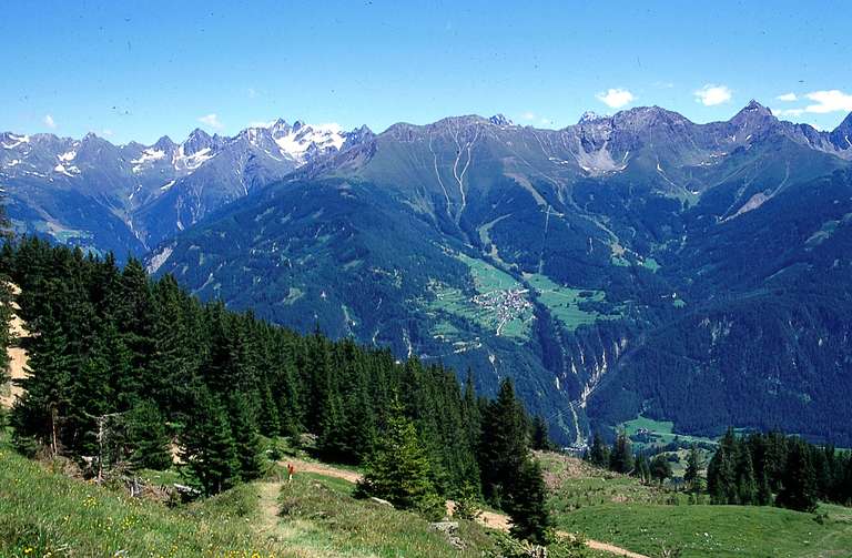 View of Kaunergrat from hillside in Fendels