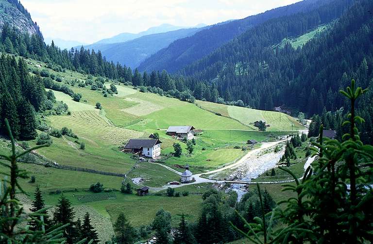 Farmhouse and church near Ratschings