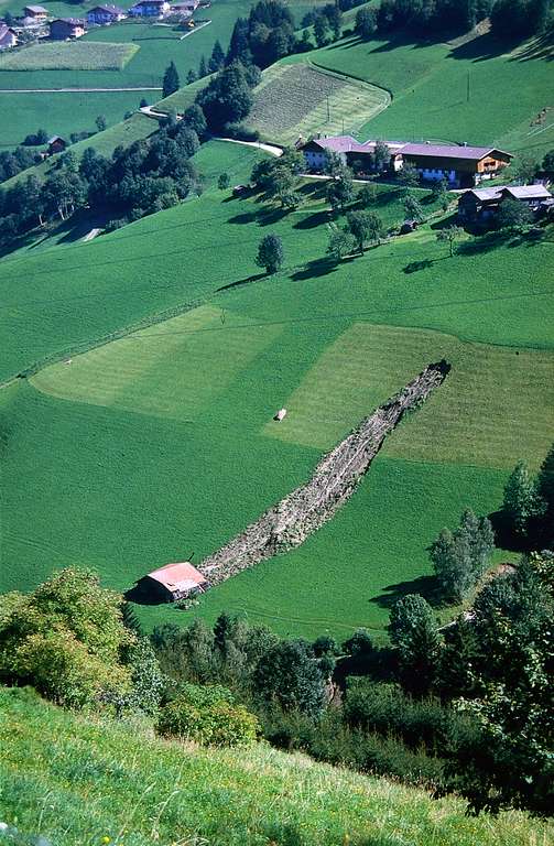 Mudflow above barn