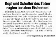 Foto: 1. Meldung des Eismann-Fundes in der Tiroler Tageszeitung (Tiroler Tageszeitung)